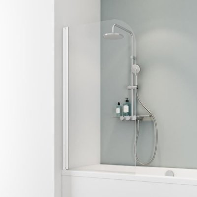 Pare-baignoire pivotant 1 volet, 80 x 140 cm, verre transparent 5 mm, profil&eacute; blanc, Schulte Capri