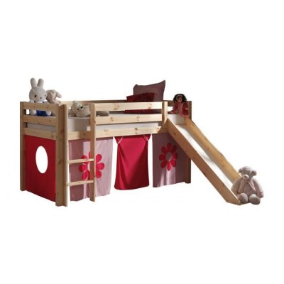 PARIS PRIX  - Lit Enfant Avec Toboggan pino Flower 90x200cm Naturel