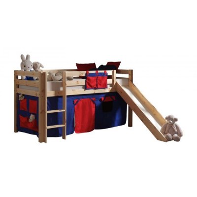 PARIS PRIX  - Lit Enfant Avec Toboggan pino Rouge 90x200cm Naturel