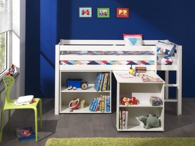 PARIS PRIX  - Pack - Lit Enfant Bureau & Biblioth&egrave;que pino Blanc
