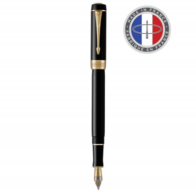  PARKER Duofold Centennial Stylo plume, Noir, Plume moyenne en or 18K, encre noire, Coffret cadeau