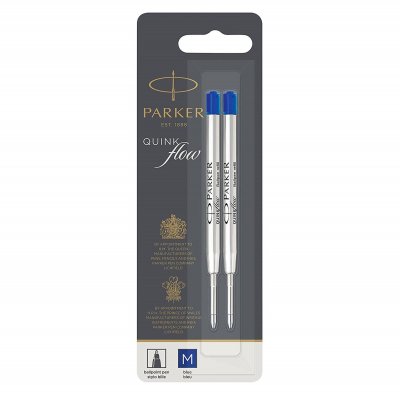 PARKER  recharge bille Quinkflow, pointe moyenne, bleue, blister X 2