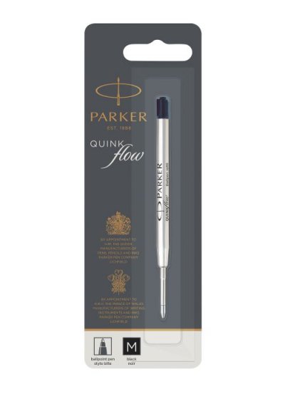 PARKER  recharge bille Quinkflow, pointe moyenne, noire, blister X 1