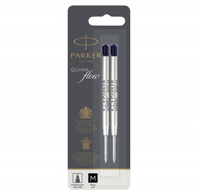 PARKER recharge bille Quinkflow, pointe moyenne, noire, blister X 2