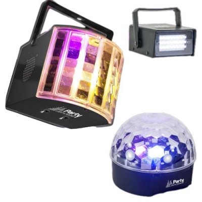 PARTY LIGHT & SOUND PARTY-3PACK - Pack De 3 Effets De Lumi&egrave;res A Leds Derby Strobe Astro