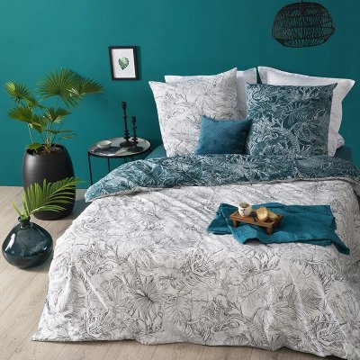 ATMOSPHERA CREATEUR D INTERIEUR Parure housse de couette coton 57 fils fleurs tropicales JUNGLE