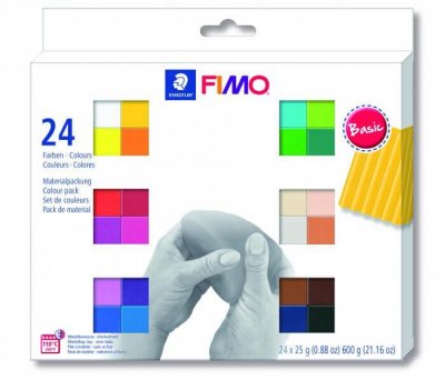  P&acirc;te Fimo - Soft - 24 demi pains - Couleurs basiques - 26g 