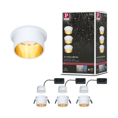 PAULMANN  Gil LED encastrable blanc mat/dor&eacute;, par 3