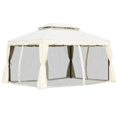 OUTSUNNY Pavillon de jardin 3,9L x 2,9l x 2,7H m &eacute;cru
