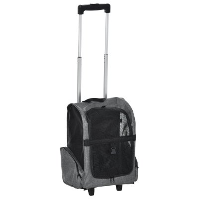 PAWHUT  2 en 1 Trolley Chariot Sac &agrave; Dos Sac de Transport &agrave; roulettes pour Chien Chat Gris