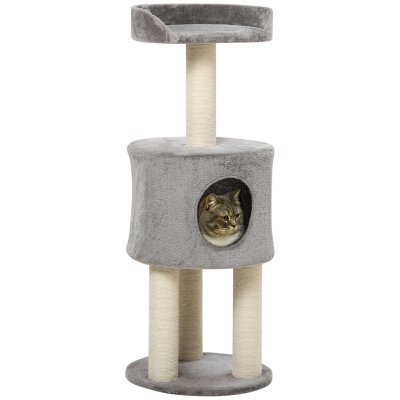PAWHUT  Arbre &agrave; Chat avec Griffoirs Sisal Naturel, Niche, Plateforme Peluche 103cm Gris Aosom France