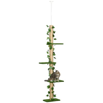 PAWHUT  - Arbre &agrave; chat - Panneau de particules - 37x21x242cm - Vert