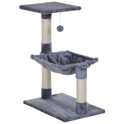 PAWHUT  - Arbre &agrave; Chat - Peluche Courte - 50x36x70cm - Gris