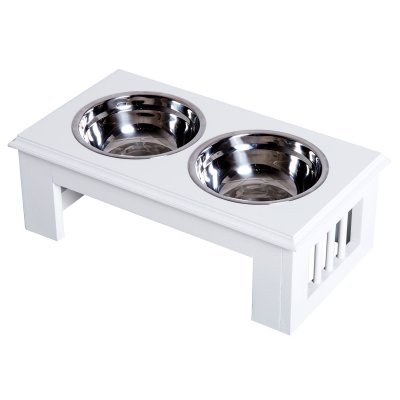PAWHUT  - gamelle - Bois - 44x24x15cm - Blanc