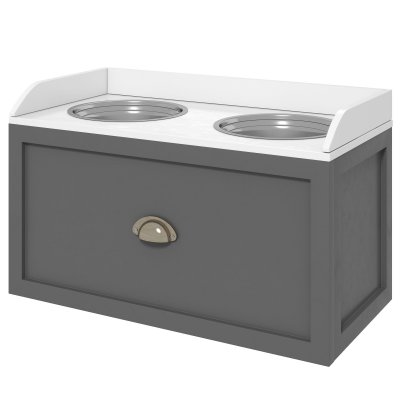 PAWHUT  - Gamelle Double - MDF - 60x30x36cm - Gris