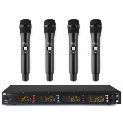 POWER DYNAMICS PD504H Set de 4 micros sans fil UHF + &eacute;metteur - 4x XLR pour table de mixage ou ampli