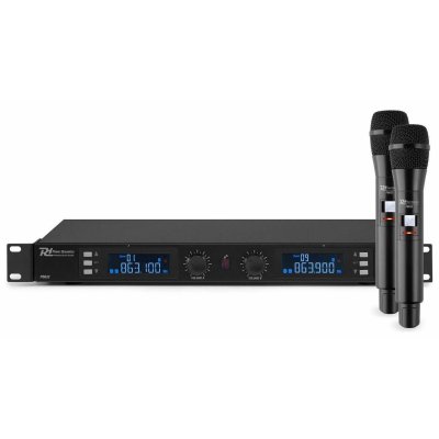 POWER DYNAMICS PD632C Set de micros sans fil 2x 20 canaux UHF - Emetteur + 2 micros &agrave; main - Noir