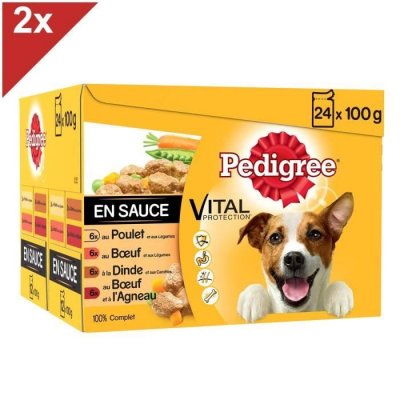 PEDIGREE  48 Sachets fra&icirc;cheur en sauce 4 vari&eacute;t&eacute;s pour chien 100g (2x24)