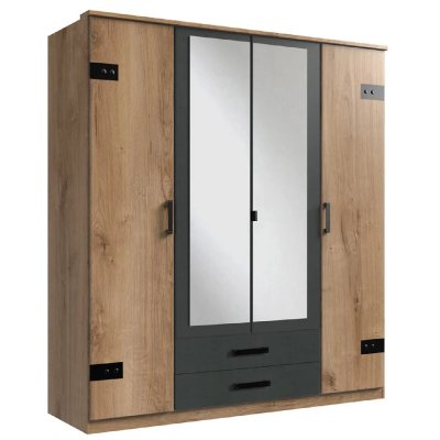 Pegane Commode 5 tiroirs industriel - Ch&ecirc;ne