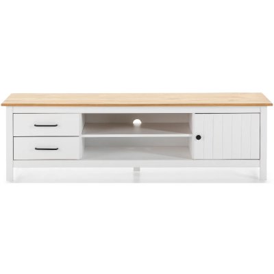 PEGANE  Meuble TV pin massif - 158 cm - Ch&ecirc;ne/Blanc