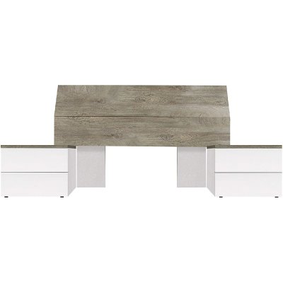 PEGANE  T&ecirc;te de lit avec chevets - Blanc artic/Ch&ecirc;ne - 96x256x34 cm