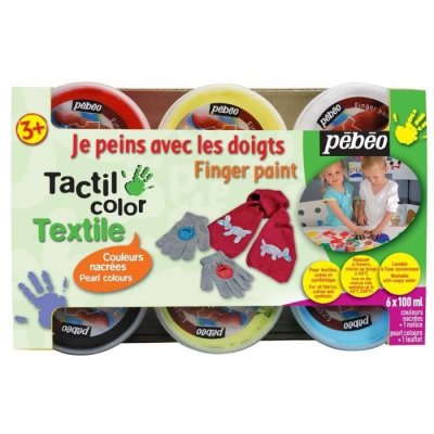 PEBEO Peinture aux doigts pour textile - Bo&icirc;te de 6 pots de 100ml