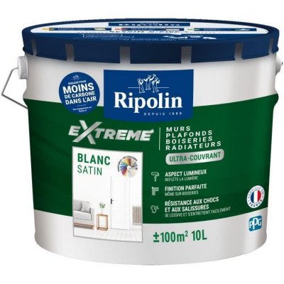 RIPOLIN Peinture Blanc Satin monocouche pour Murs, Plafonds, Boiseries et Radiateurs - 10L - 