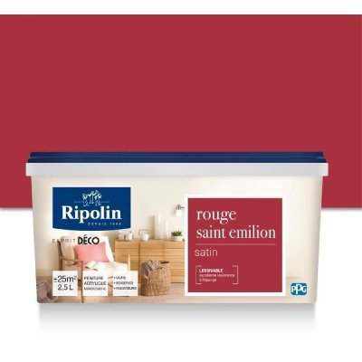 RIPOLIN Peinture de couleur murale int&eacute;rieur mat rouge profond 2.5L 
