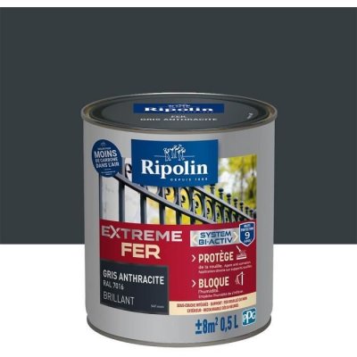 RIPOLIN Peinture fer ext&eacute;rieur  Extr&ecirc;me brillant gris anthracite 0,5L