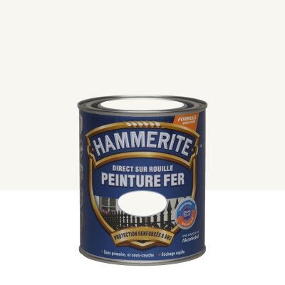 HAMMERITE Peinture m&eacute;tal direct sur rouille  brillant laqu&eacute; blanc 0 75L