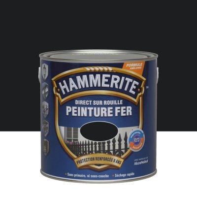 HAMMERITE Peinture m&eacute;tal direct sur rouille  brillant laqu&eacute; noir 2 5L