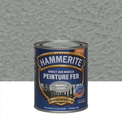 HAMMERITE Peinture m&eacute;tal direct sur rouille  martel&eacute; gris argent 0 75L