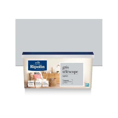 RIPOLIN Peinture Murale  Toutes Pi&egrave;ces Esprit D&eacute;co Satin Gris telesco 2,5L