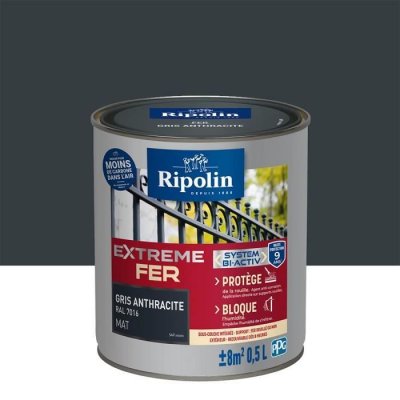 RIPOLIN Peinture pour Fer Ext&eacute;rieur - Mat - 0,5L - Gris Anthracite - 