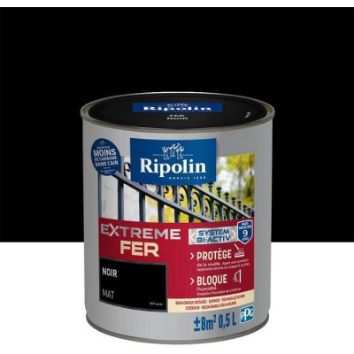 RIPOLIN Peinture pour Fer Ext&eacute;rieur - Mat - 0,5L - Noir  Noir