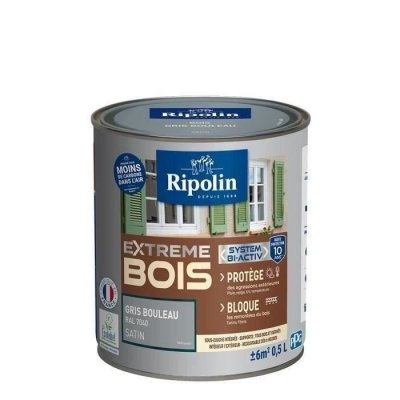 Peinture Ripolin EXTREME BOIS microporeuse satin 0.5 L gris bouleau
