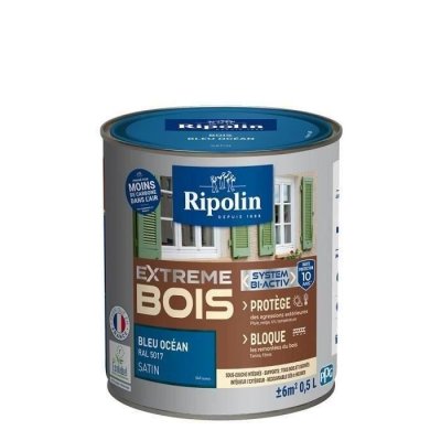 RIPOLIN Peinture  EXTREME BOIS microporeuse satin 0L5 bleu oc&eacute;an