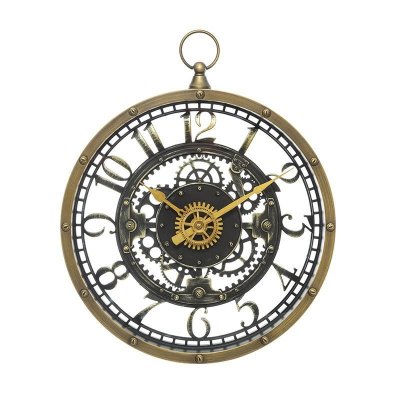 Pendule murale avec m&eacute;canisme apparent et forme gousset D 27 cm