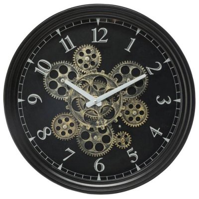 Pendule murale en m&eacute;tal noir m&eacute;canisme en mouvement D 37 cm