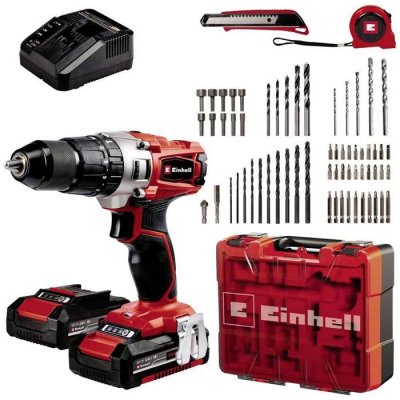 EINHELL Perceuse &agrave; percussion sans fil  TE-CD 18/2 Li-i +64 18V - 2x2,0Ah + 64 accessoires