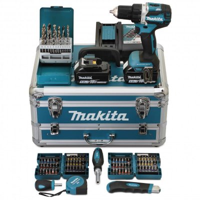 MAKITA Perceuse visseuse 54NM BL1850X2 + 96 pi&egrave;ces BIT SET -  - DDF484RTX6
