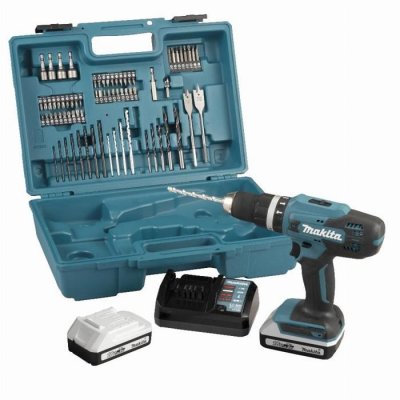 MAKITA Perceuse visseuse &agrave; percussion 18V 42 Nm  2 batt.BL1820G + chargeur + 74 pi&egrave;ces - HP488DAEX1