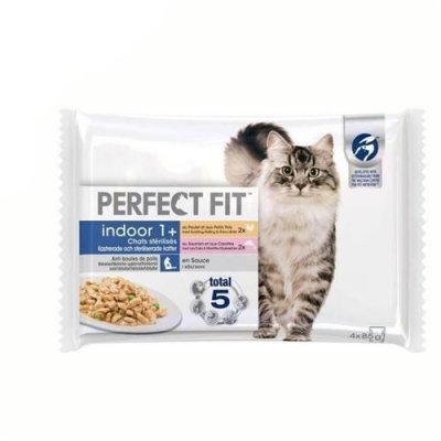 PERFECT FIT  52 Sachets fra&icirc;cheur sauce poulet saumon chat d'int&eacute;rieur 85g (13x4)