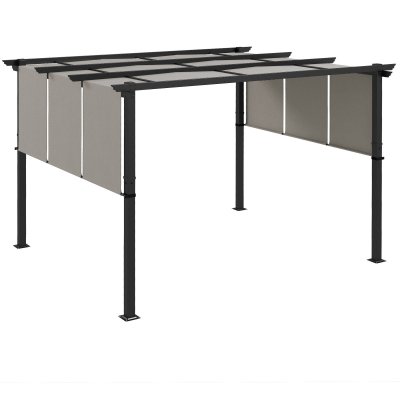 OUTSUNNY Pergola 3 toiles coulissantes dim. 3,57L x 2,96l x 2,35H cm gris