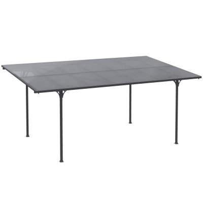OUTSUNNY Pergola adossable rigide acier alu. toit polycarbonate gris