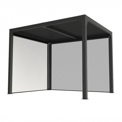 Pergola autoportante bioclimatique en aluminium avec rideau manuel 7m2 - Habrita