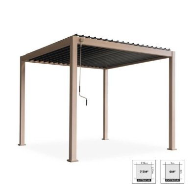 SWEEEK Pergola bioclimatique aluminium coloris bois Triomphe 3x3 m lames orientables 