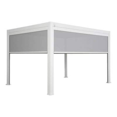 SWEEEK Pergola bioclimatique blanche 300 x 400cm. Aluminium &agrave; lames orientables + store 300cm + store 400cm 