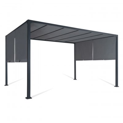 IDMARKET Pergola coulissante 2 pans 3x4 M belv&eacute;d&egrave;re de jardin toile gris anthracite 