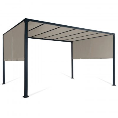 IDMARKET Pergola coulissante 2 pans 3x4 M belv&eacute;d&egrave;re de jardin toile taupe 